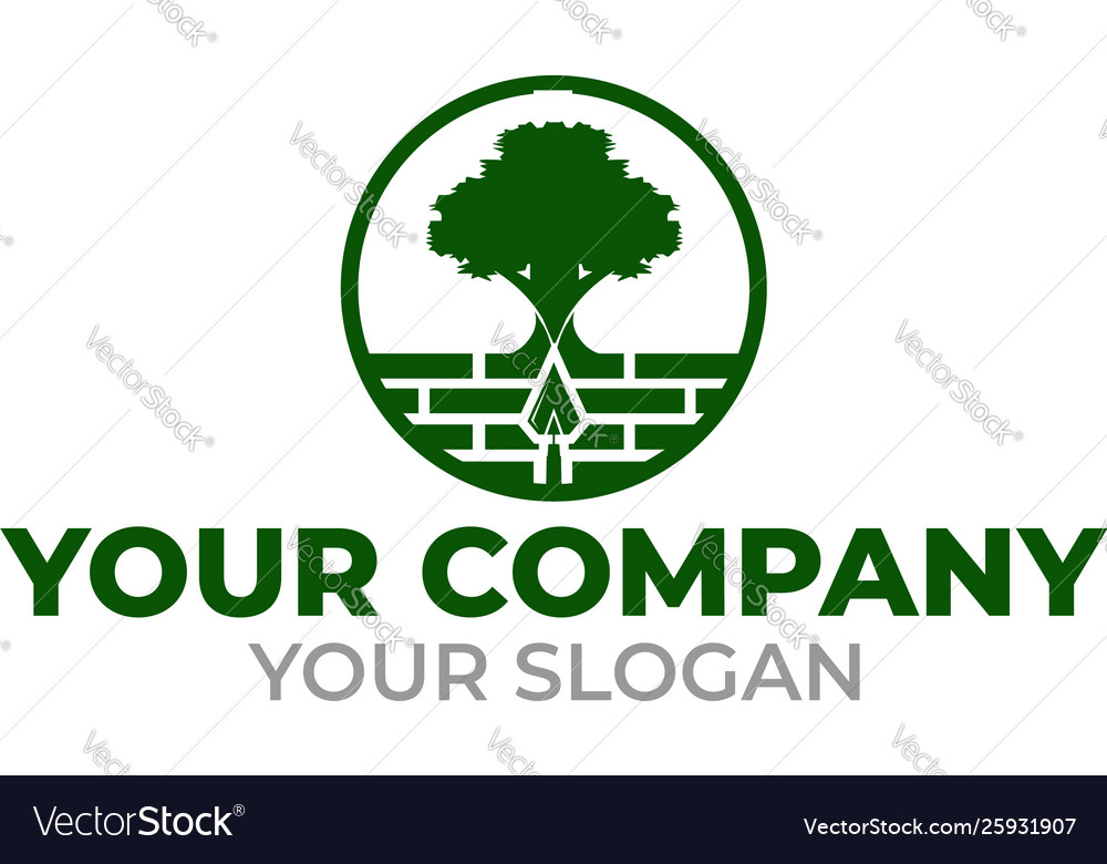 Tree brick construction logo design Royalty Free Vector