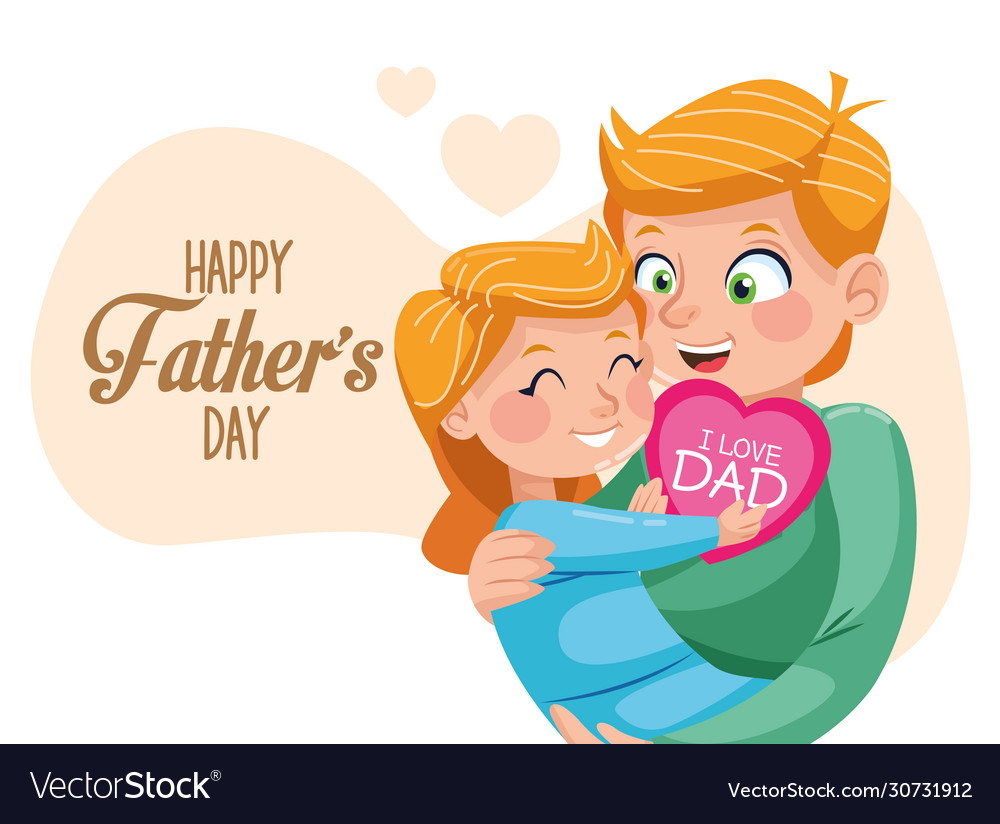 Happy fathers day card with dad carring daughter Vector Image