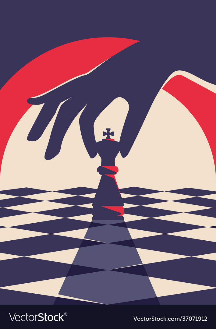 Poster template with hand holding chess piece Vector Image