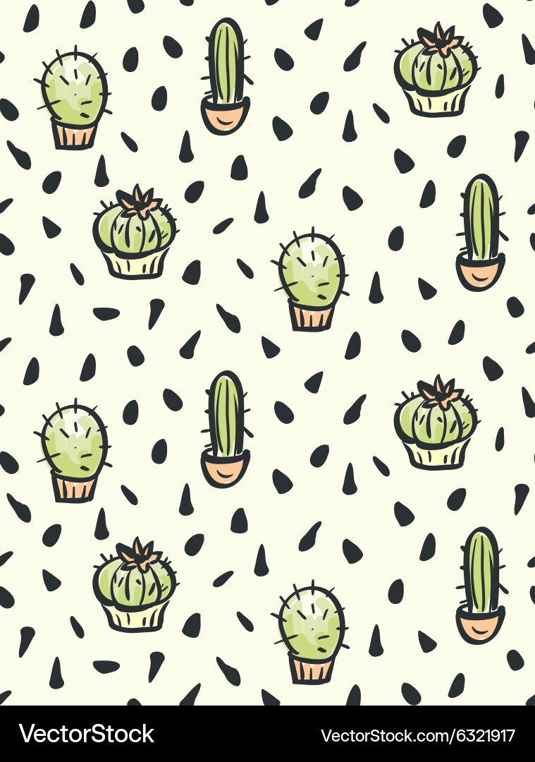 Cactus hand-drawn seamless pattern Royalty Free Vector Image