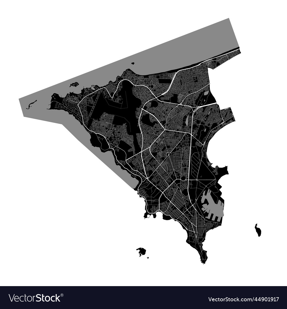 Dakar map detailed black of city poster Royalty Free Vector