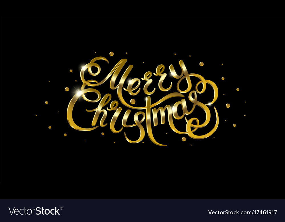 Golden text on black background merry christmas Vector Image