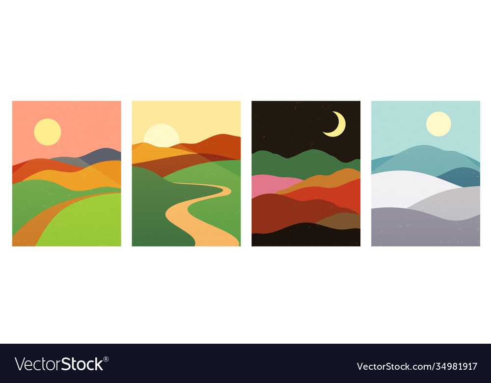 Mountains hills with sunset sunrise night Vector Image