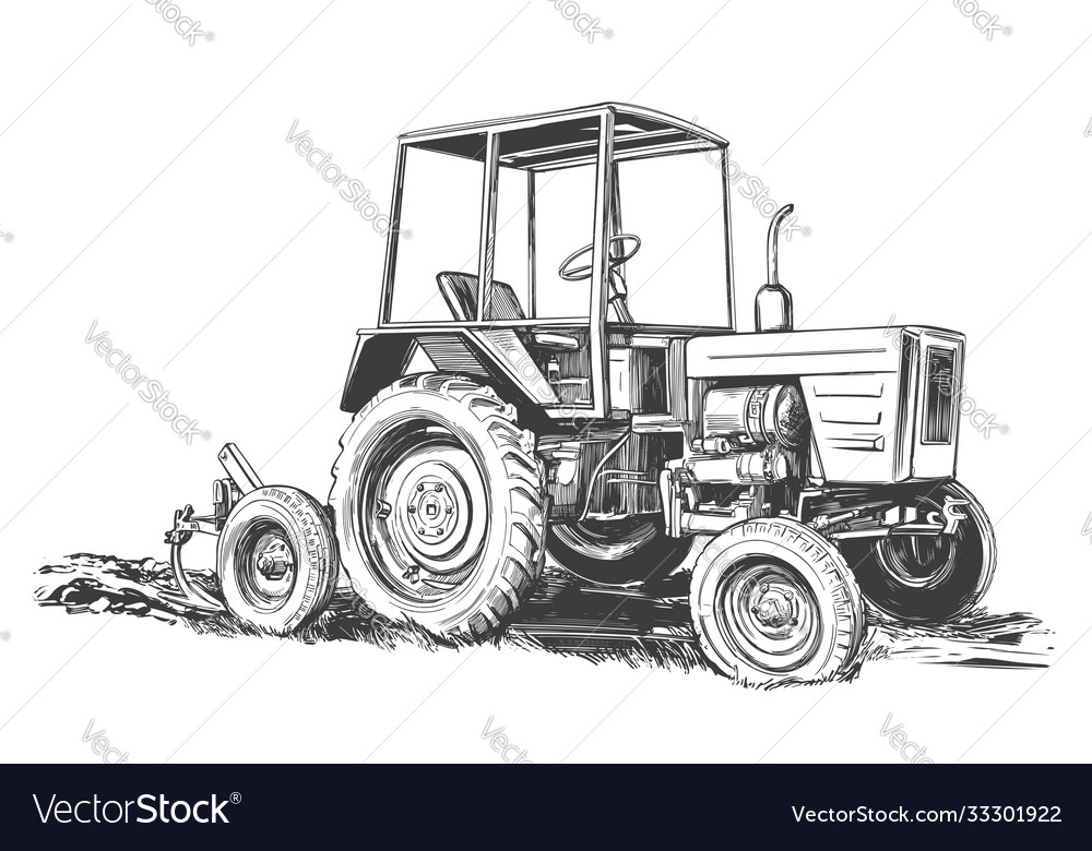 Hand Drawn Farm Tractor. Doodle Sketch Stock Vector - Illustration of  style, icon: 223338572