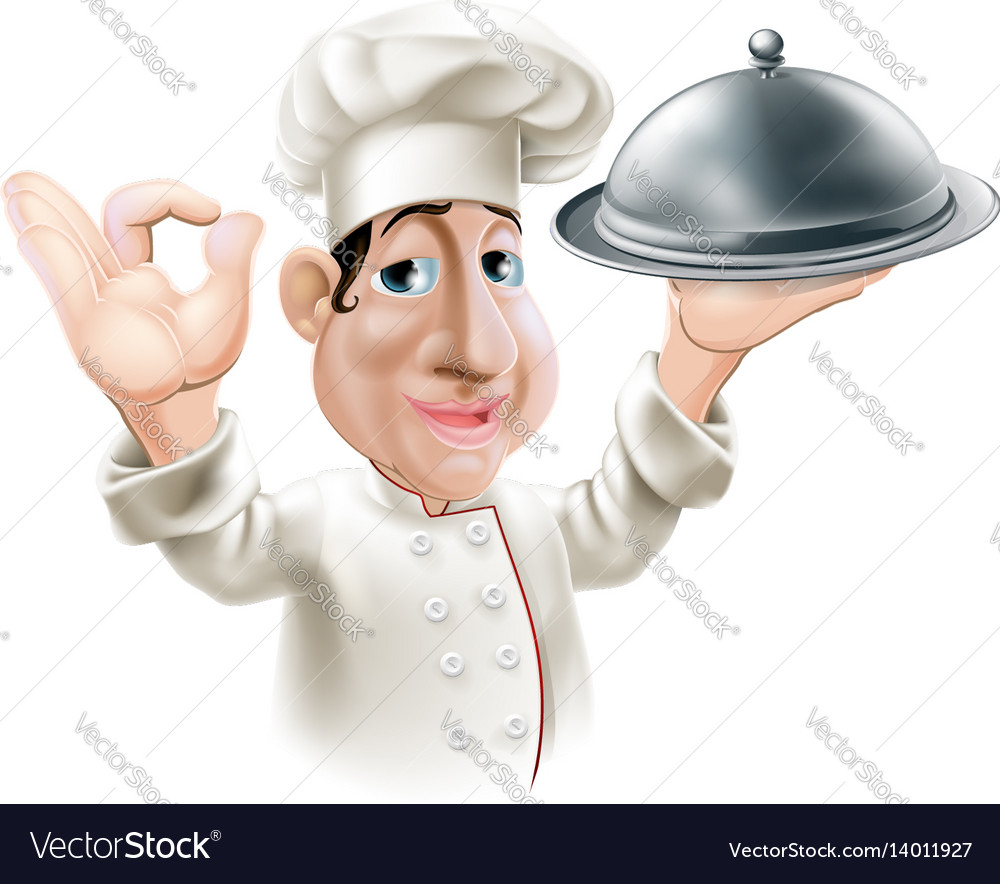 Cartoon chef with serving tray Royalty Free Vector Image