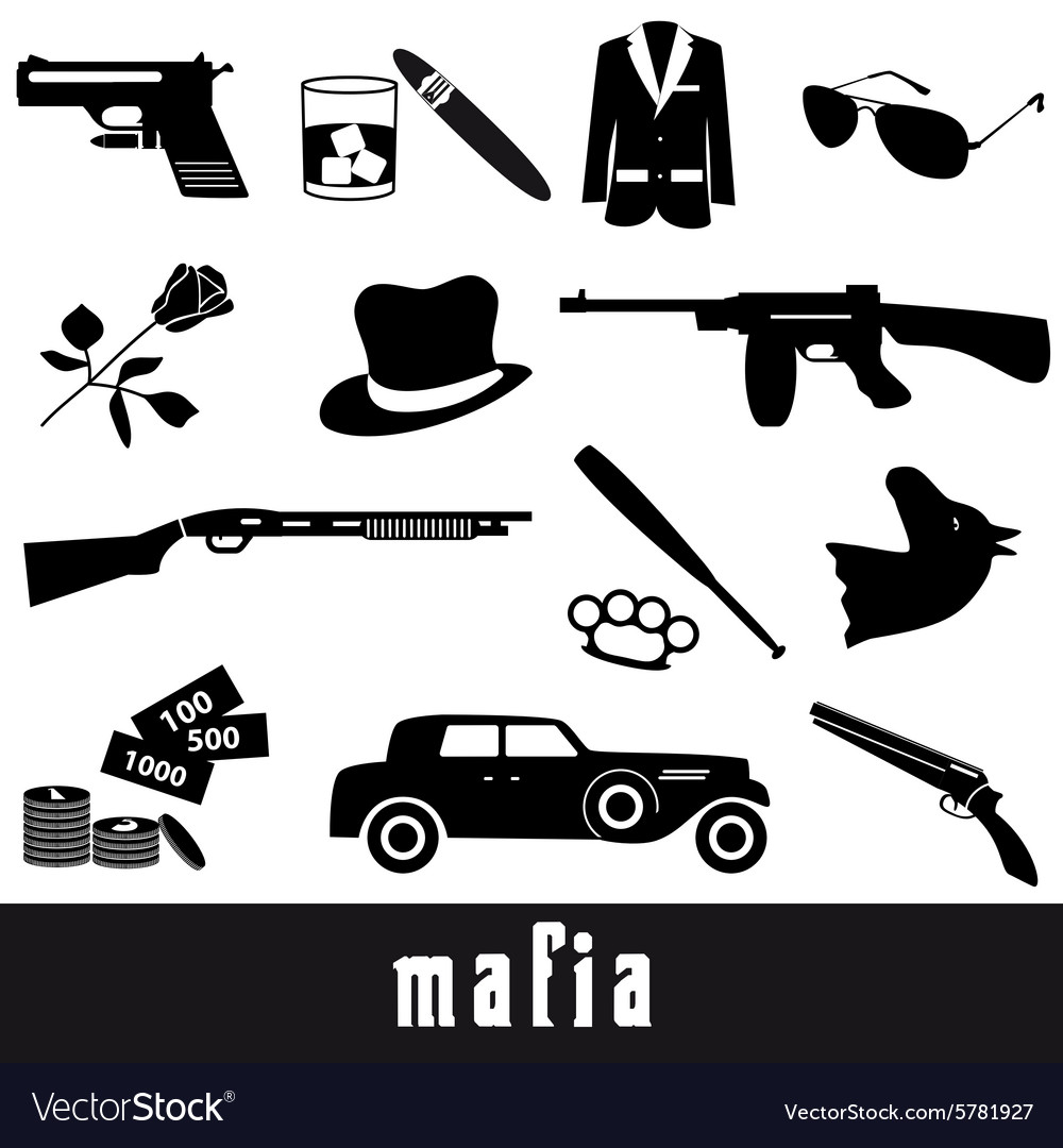 mafia-criminal-black-symbols-and-icons-set-eps10-vector-image