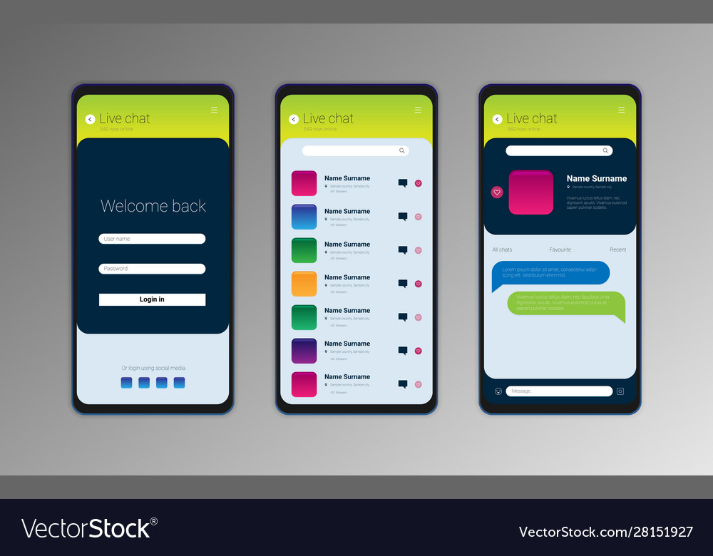 Mobile Application Interface Live Chat Ui Ux Gui Vector Image