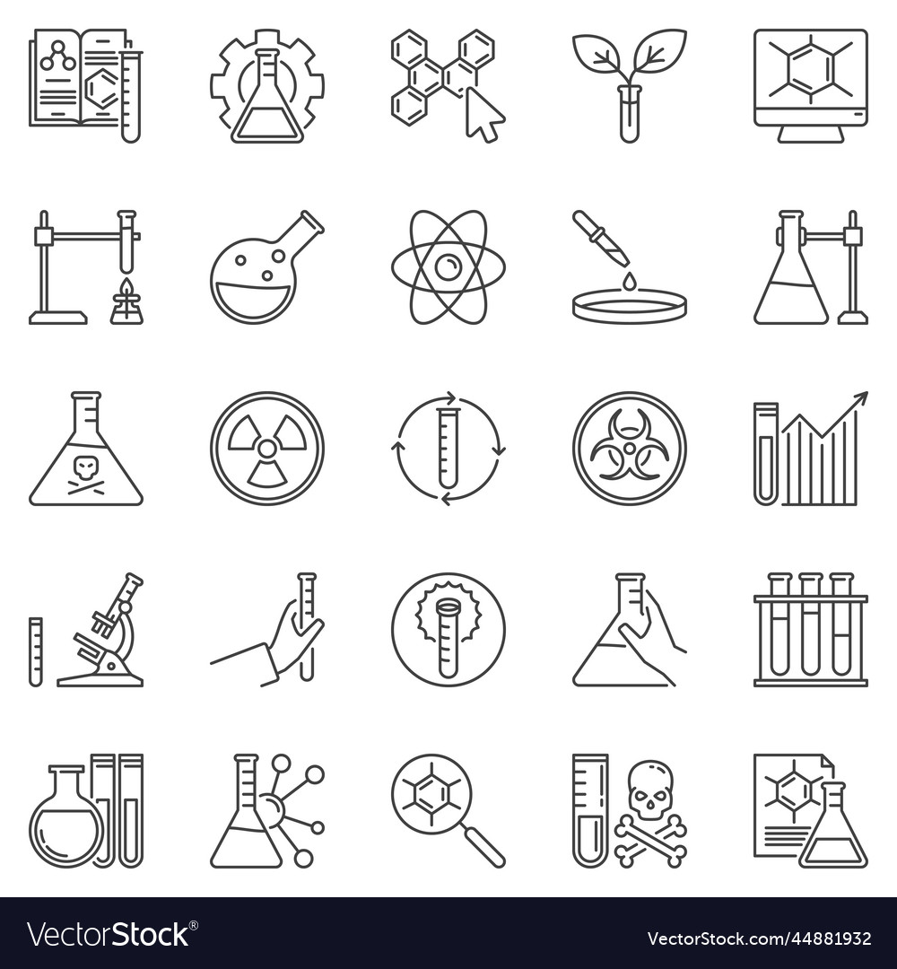 Chemistry and science outline icons - chemical Vector Image