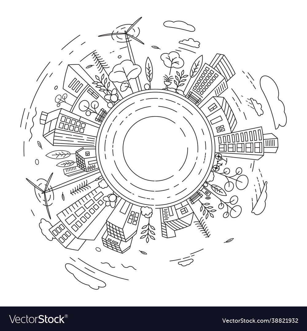 City building line art template Royalty Free Vector Image