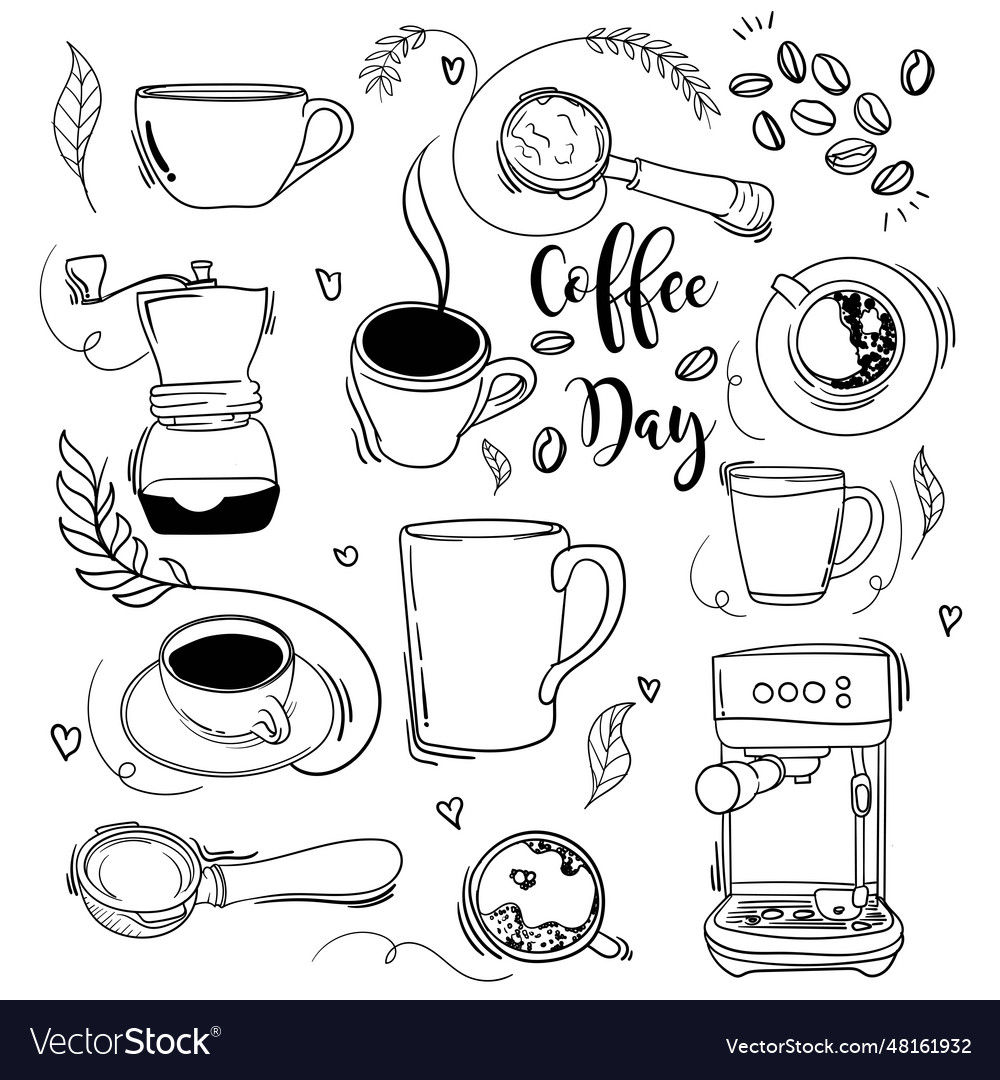 Coffee day template design with hand drawn of mug Vector Image