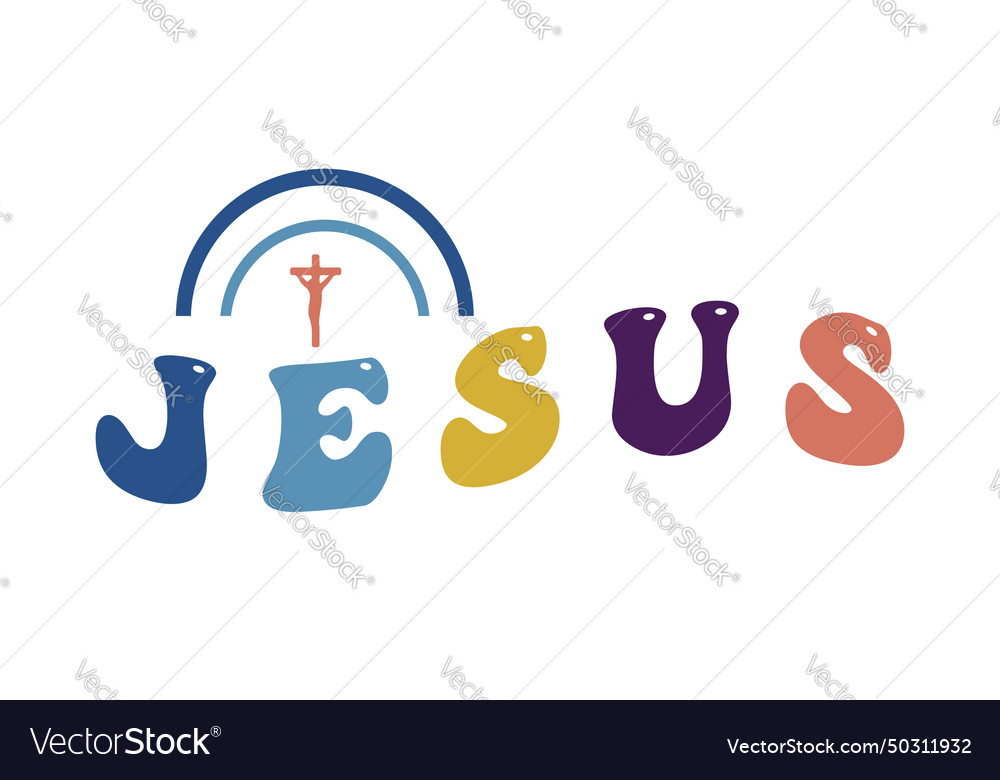 Jesus word christ saying phrase retro groovy wavy Vector Image