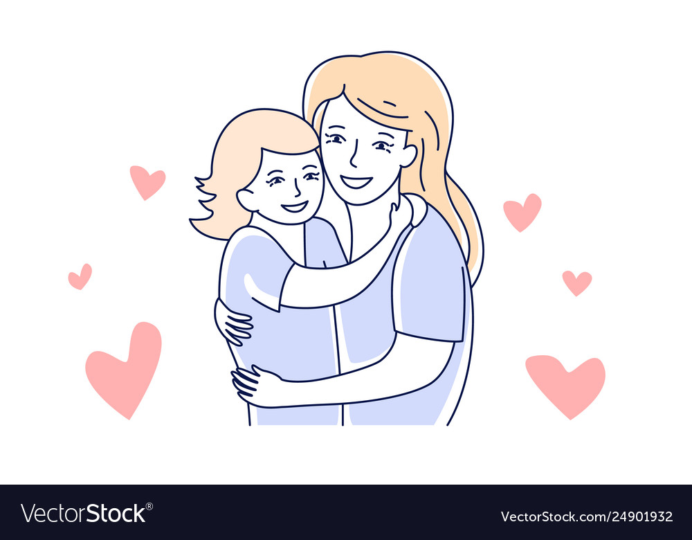 Motherhood mother and daughter mom hugging kid Vector Image