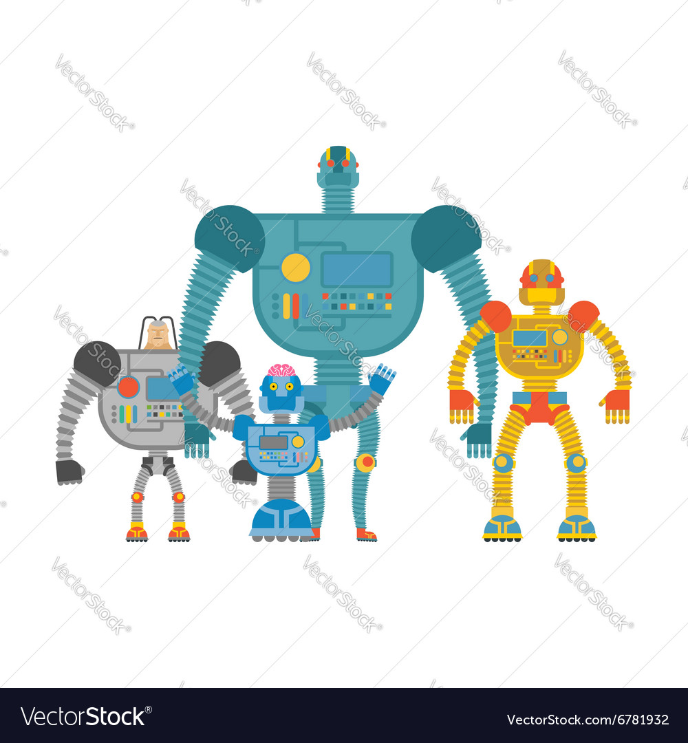 Set space robots cyborgs invaders humanoid Vector Image