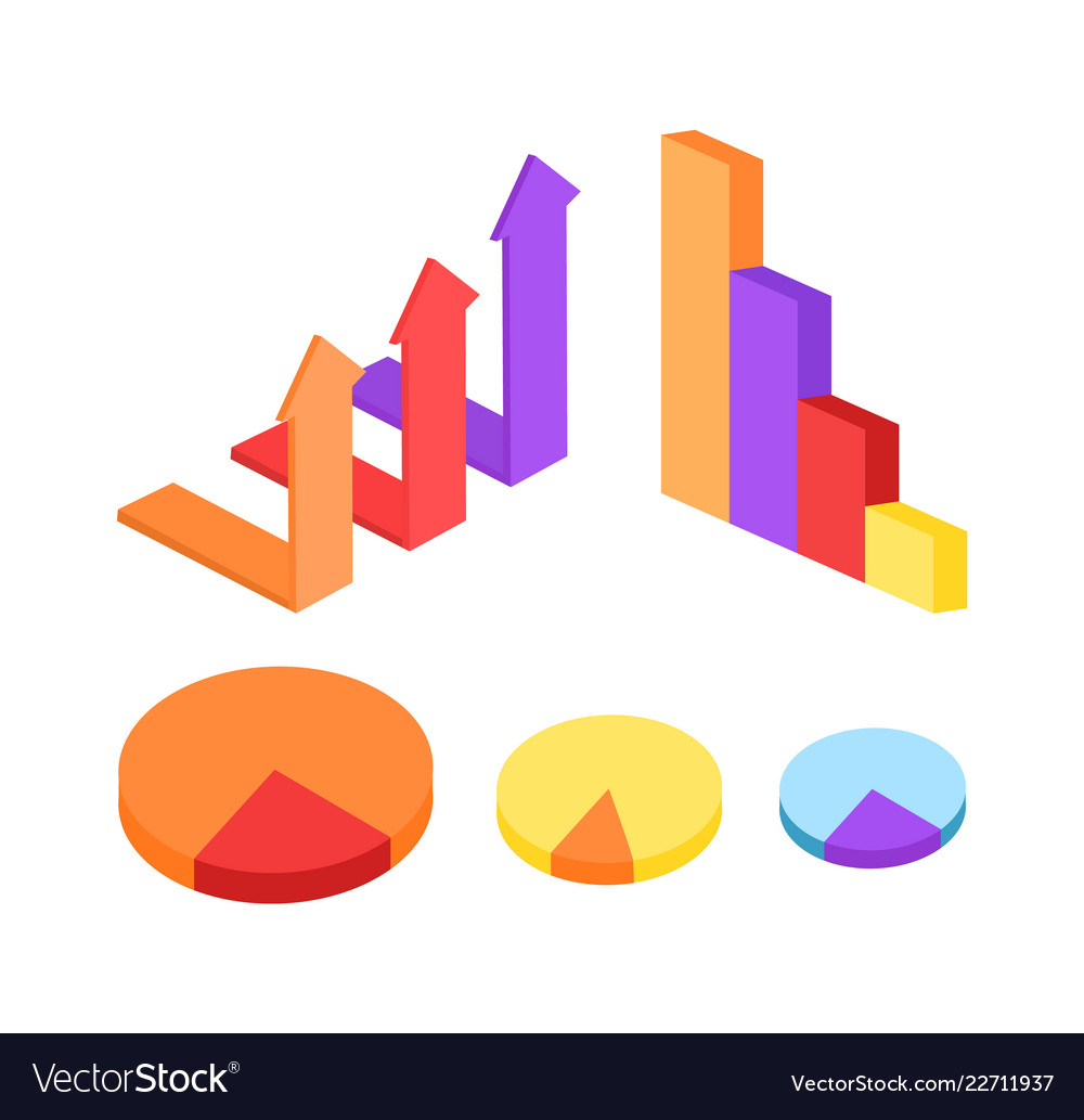 Column and round diagrams arrows up set Royalty Free Vector