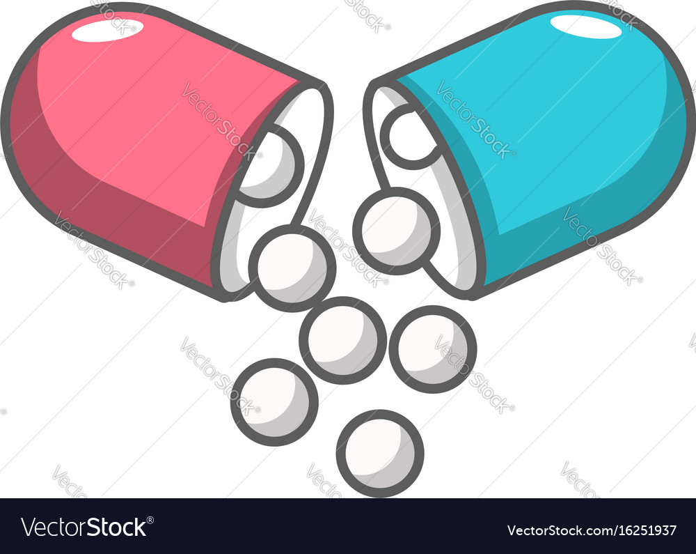 Open capsule pill icon cartoon style Royalty Free Vector