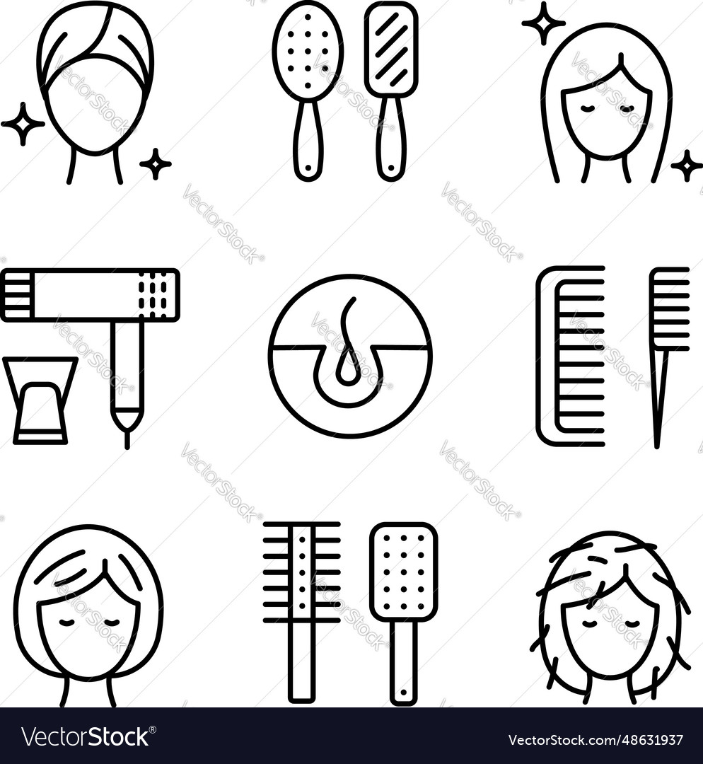 Set of brush and hairbrush stock symbol care Vector Image