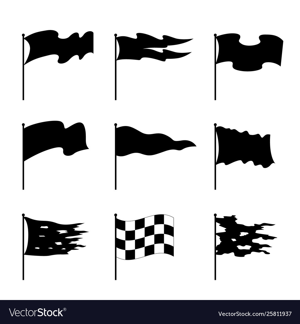Waving Flags Signs Black Icon Set Royalty Free Vector Image