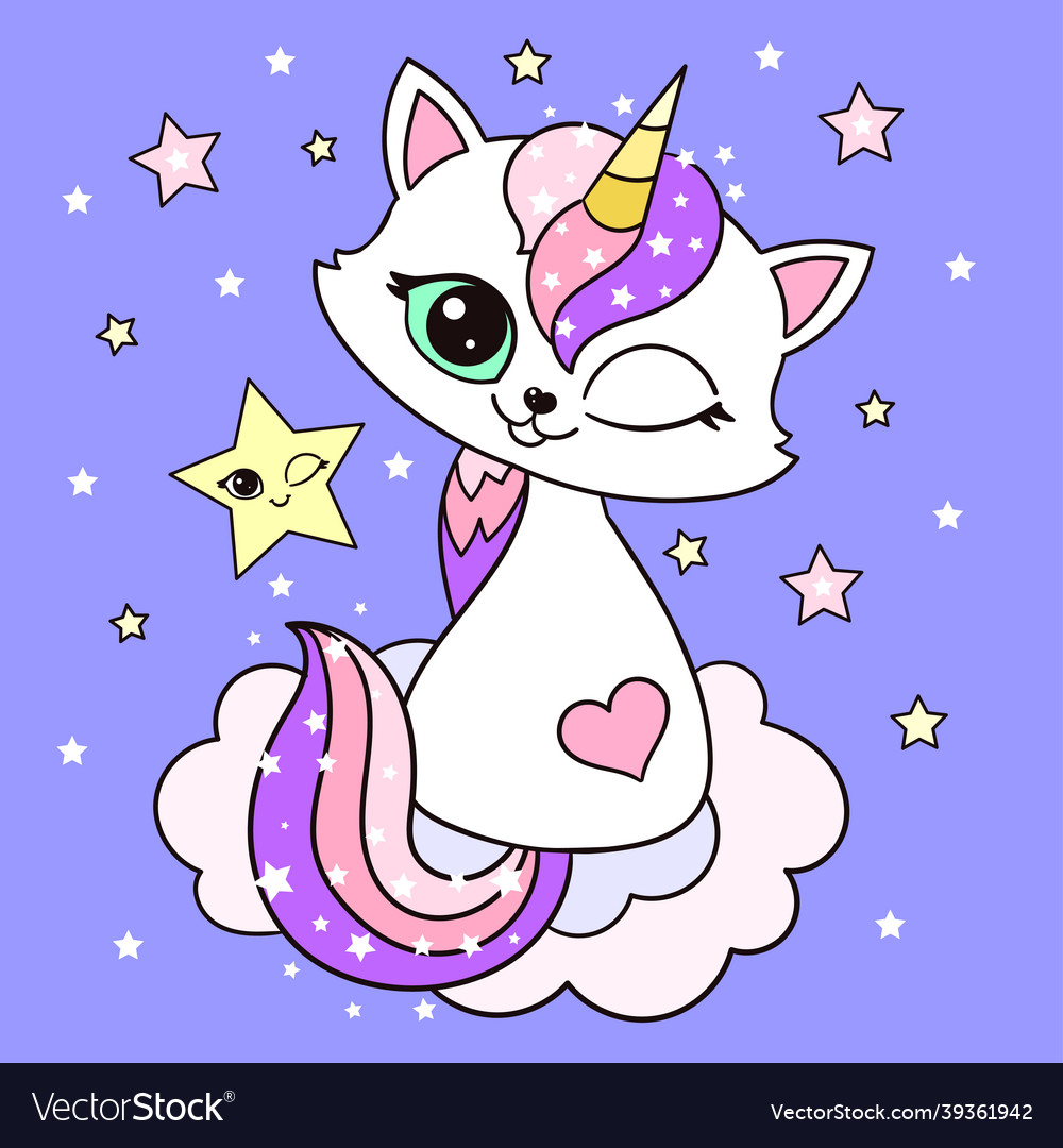 Cute cartoon rainbow unicorn cat for children Vector Image