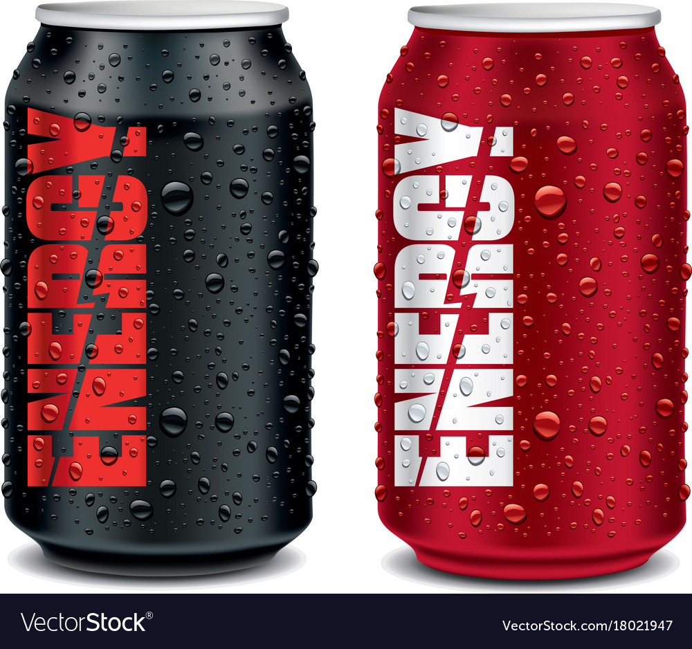 Energy drink tin can red and black with many water