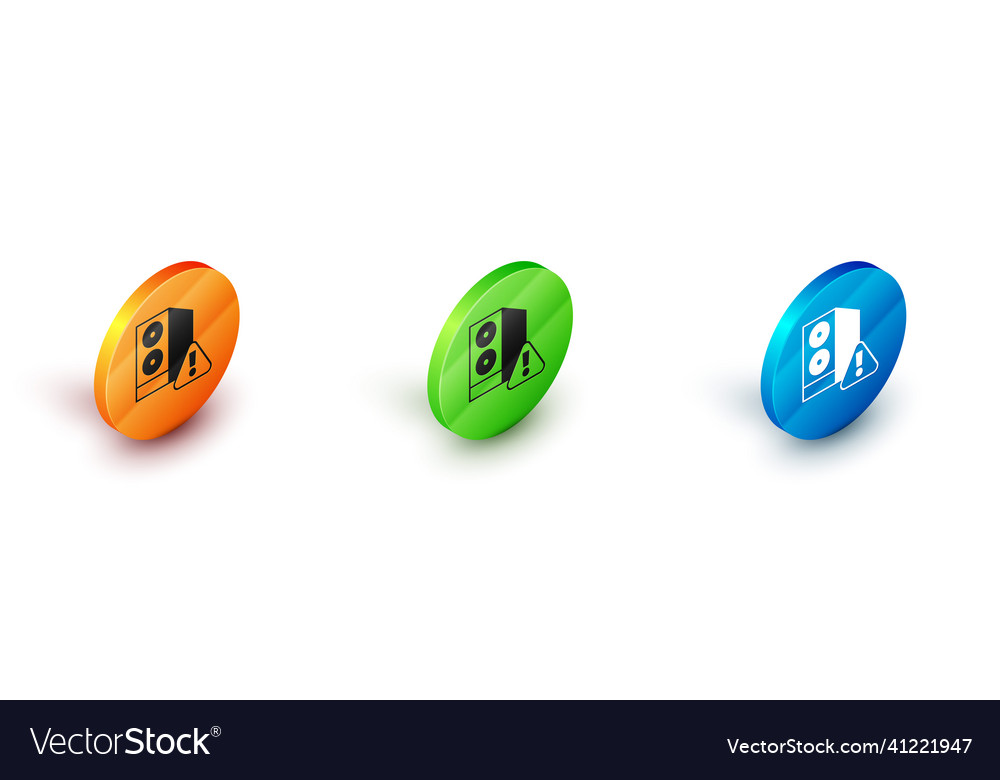 Isometric case of computer with exclamation mark