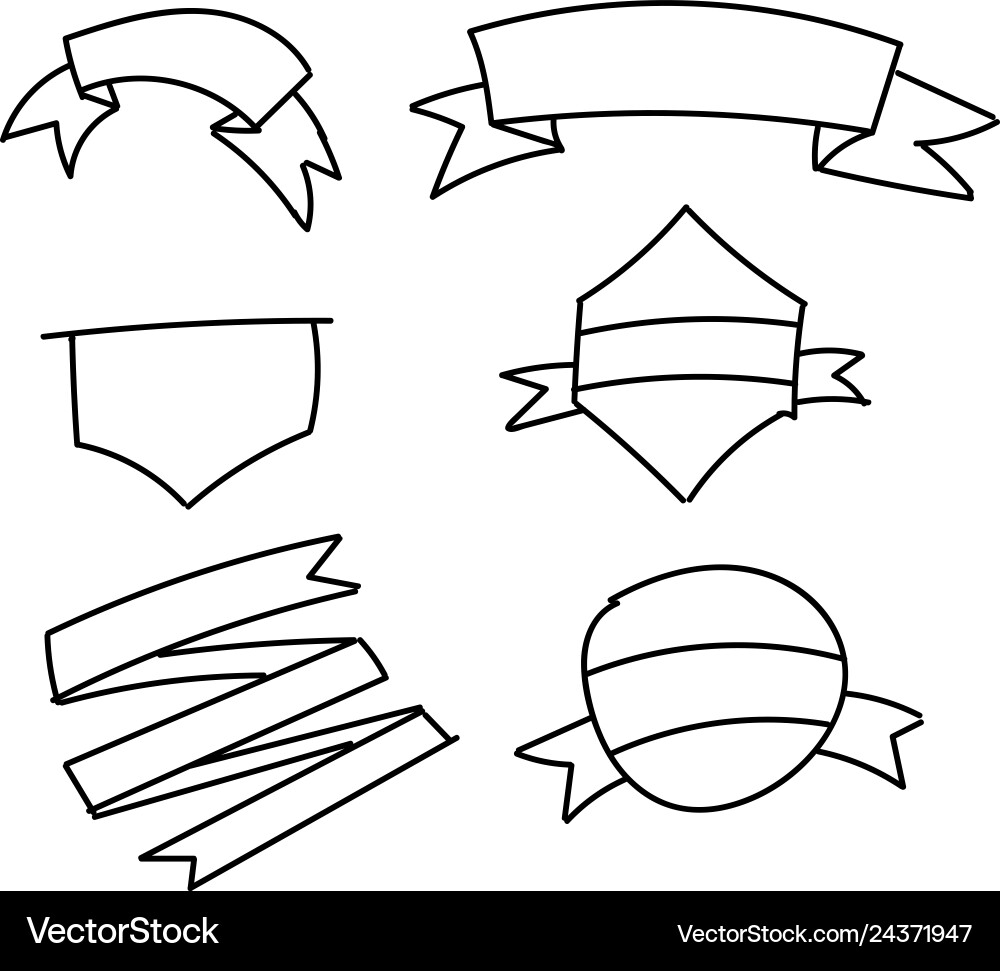Line Banner Ribbons Set Drawn Hands Royalty Free Vector