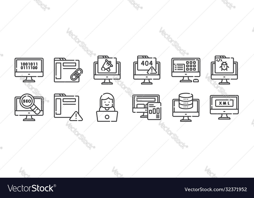12 set linear web development icons thin Vector Image