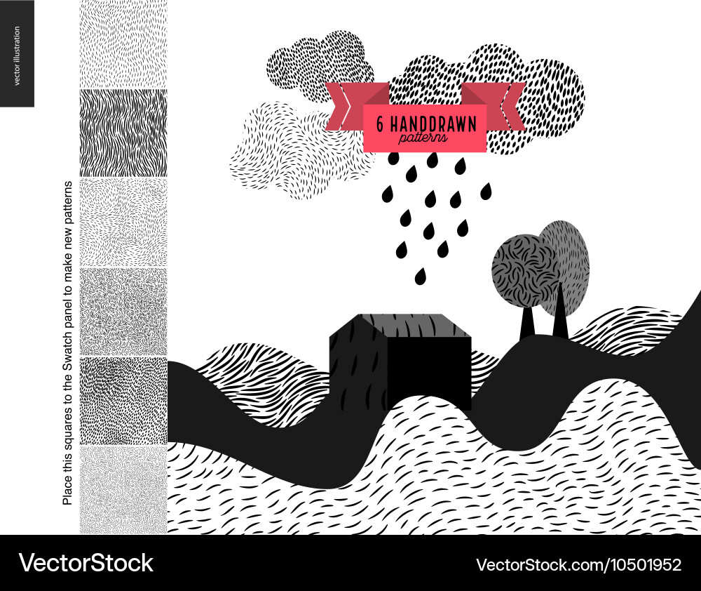 Handdrawn patterns with a landscape Royalty Free Vector