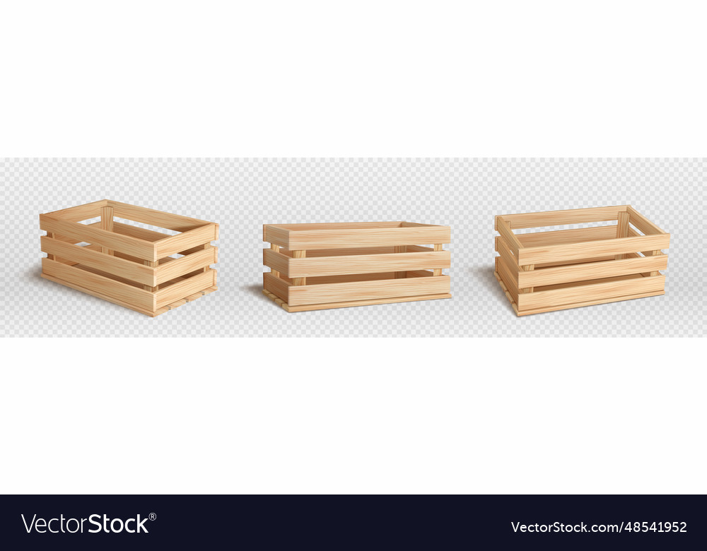 Realistic set of wooden crates isolated Royalty Free Vector