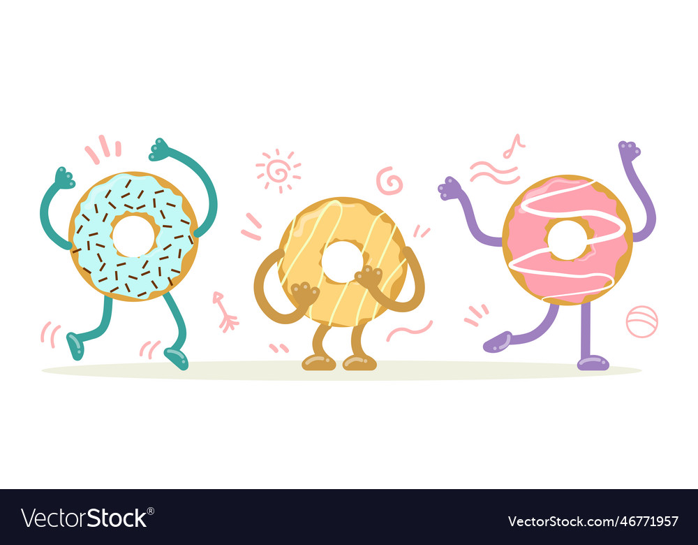 Dancing donuts set Royalty Free Vector Image - VectorStock