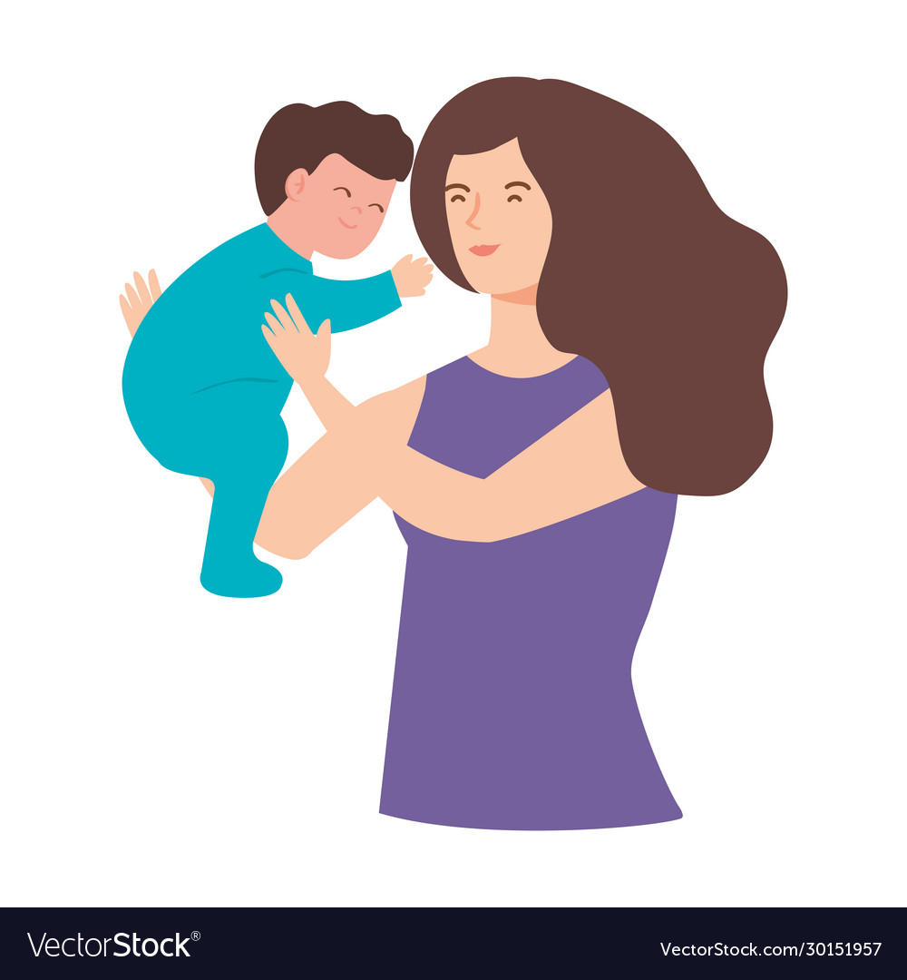 Mother Lifting Baby Boy Avatar Character Vector Image