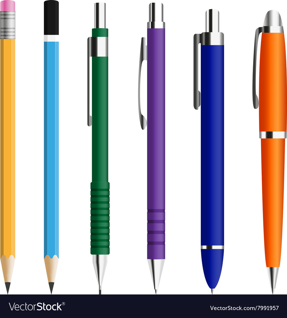 Set pens and pensils Royalty Free Vector Image