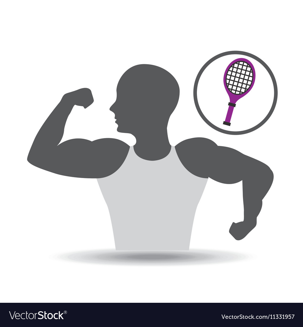 Strong Man Silhouette And Racket Tennis Royalty Free Vector