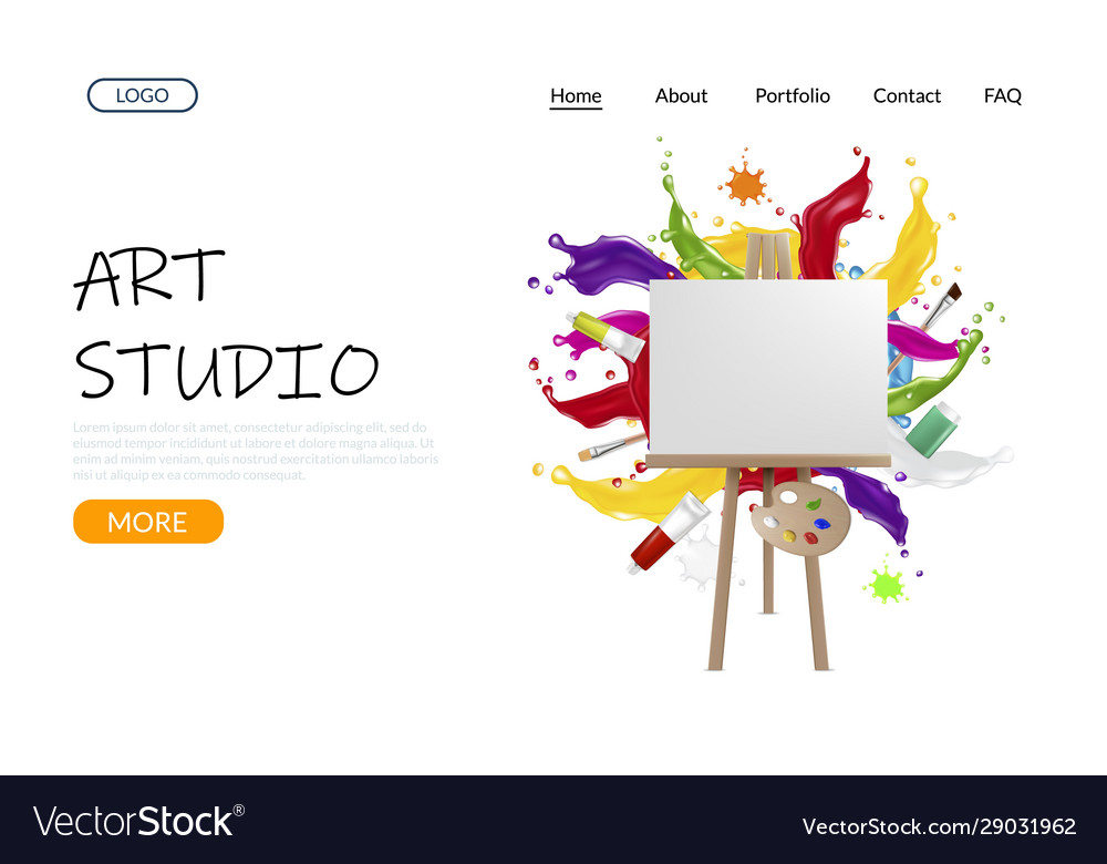 Art studio website landing page design Royalty Free Vector