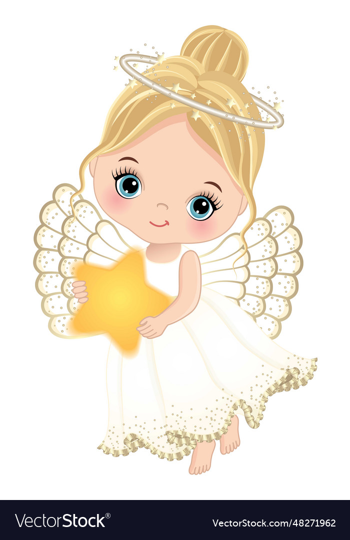 Cute Girl Angel Holding Star Royalty Free Vector Image 3429