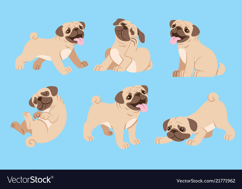 Pug dog cartoon set Royalty Free Vector Image - VectorStock Pug dog cartoon set Royalty Free Vector Image - VectorStock