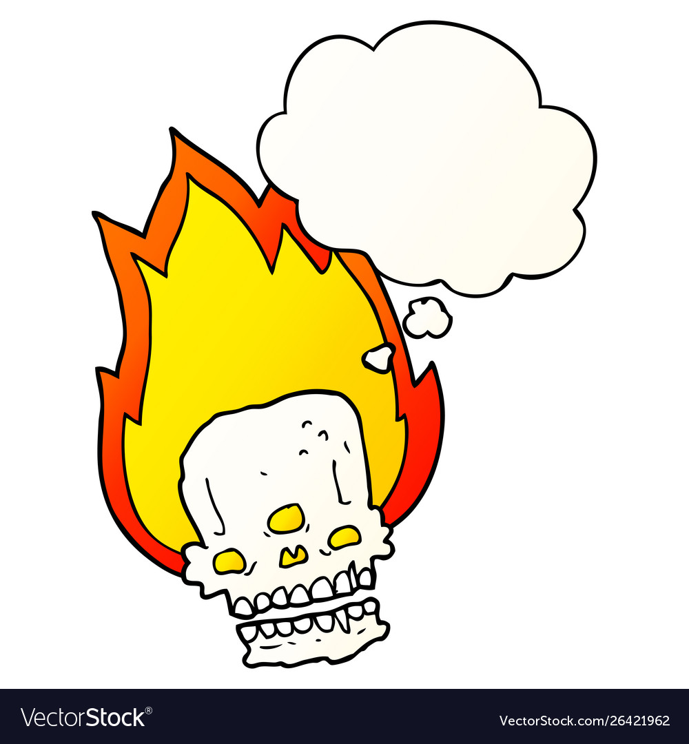 Spooky cartoon flaming skull and thought bubble Vector Image