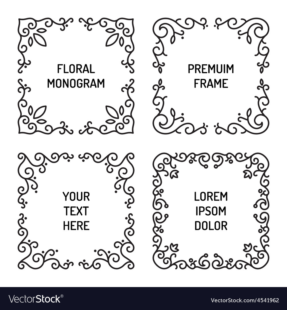 Vintage Floral Line Art Frame Royalty Free Vector Image