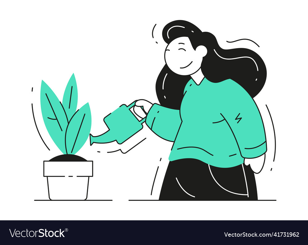 Young woman watering houseplants caring Royalty Free Vector