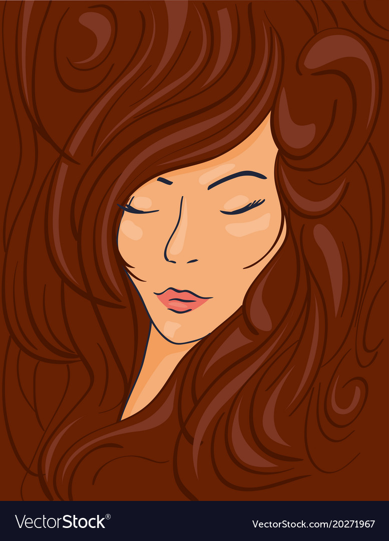 Beautiful Face Of A Brunette Girl In Wavy Hair Vector Image