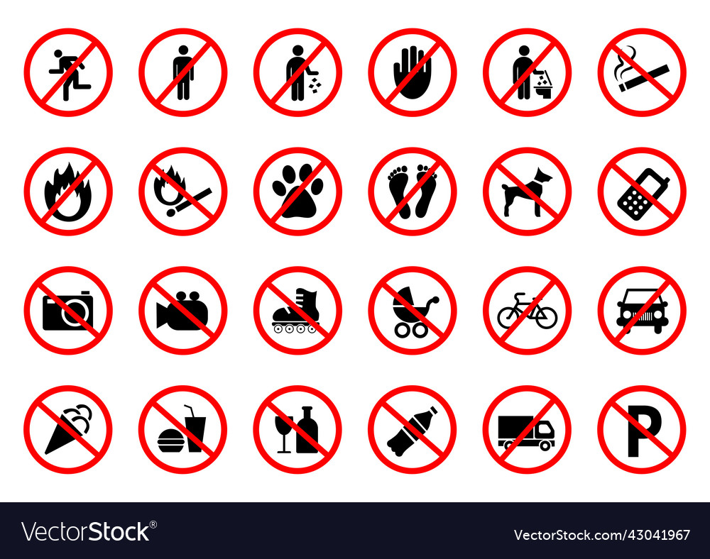 Big set of useful prohibited signs Royalty Free Vector Image