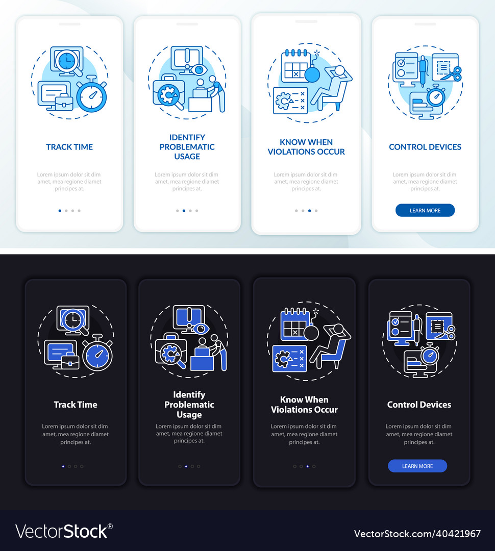 Employee monitoring benefit dark light onboarding Vector Image