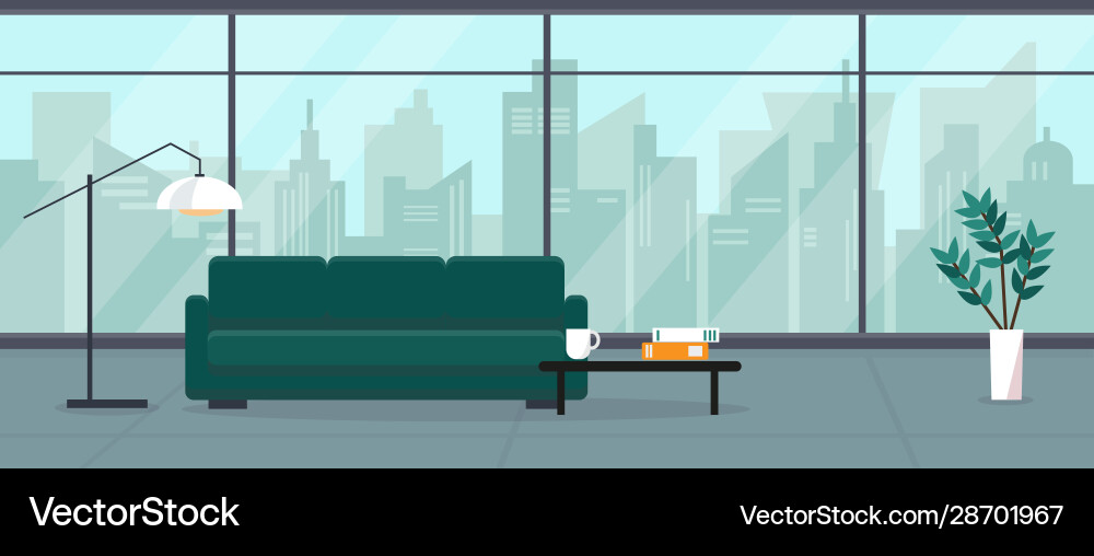 Modern empty living room with panoramic window Vector Image