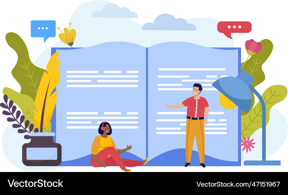 Writer flat book composition Royalty Free Vector Image