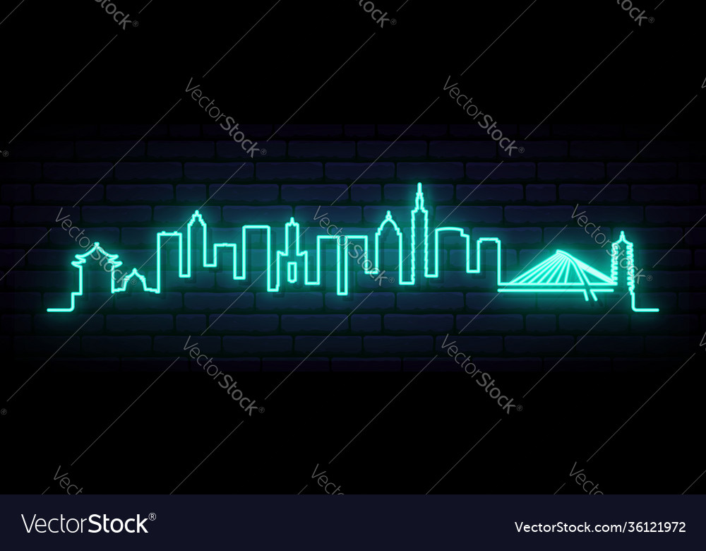 Blue neon skyline taipei bright city Royalty Free Vector