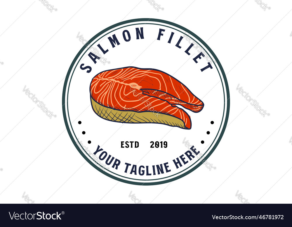 Circular vintage sliced salmon fish meat steak Vector Image