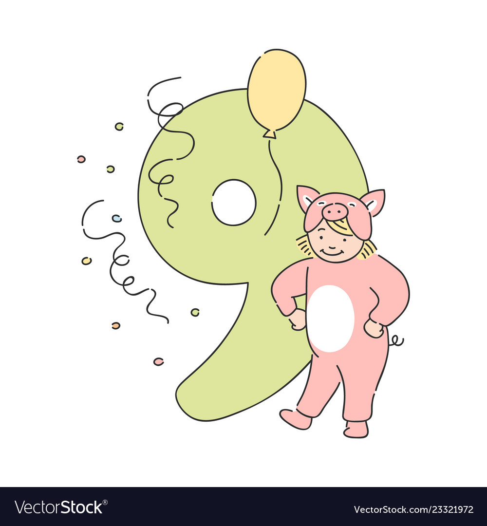 Kid in pig costume number nine 9 Royalty Free Vector Image Kid in pig costume number nine 9 Royalty Free Vector Image