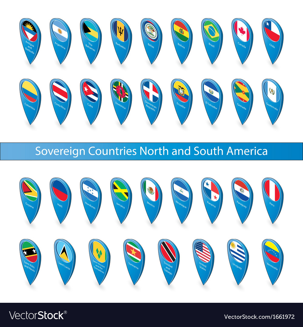 Pin flags sovereign countries north and Royalty Free Vector