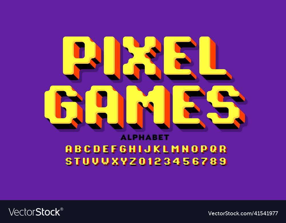 Pixel arcade games style font Royalty Free Vector Image