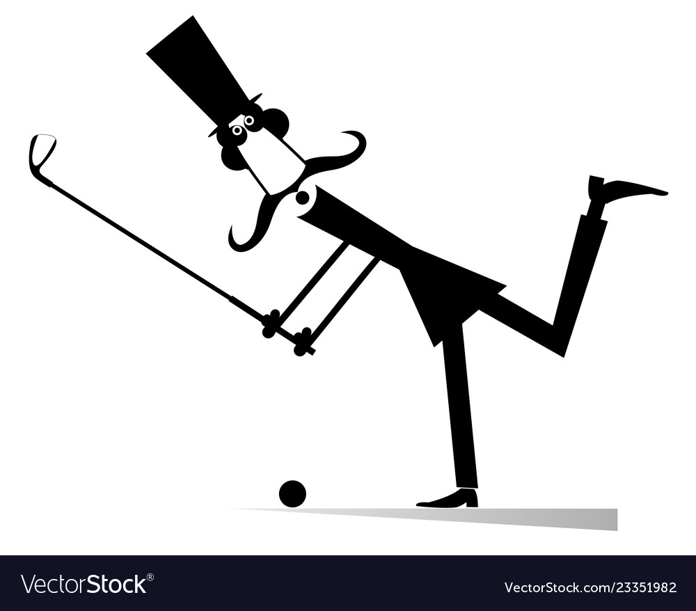 Cartoon long mustache golfer isolated Royalty Free Vector