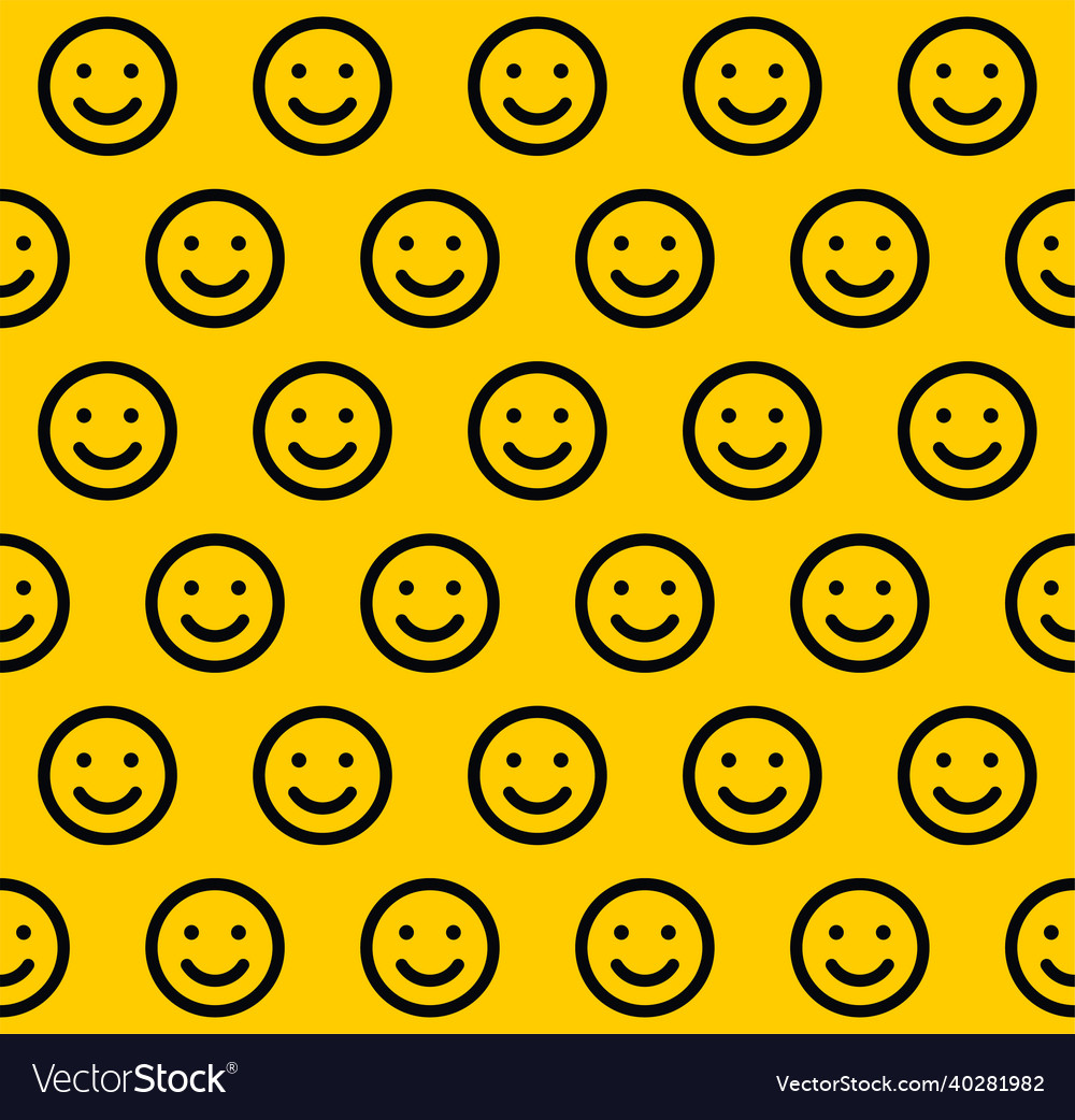 Smile face seamless pattern on yellow background